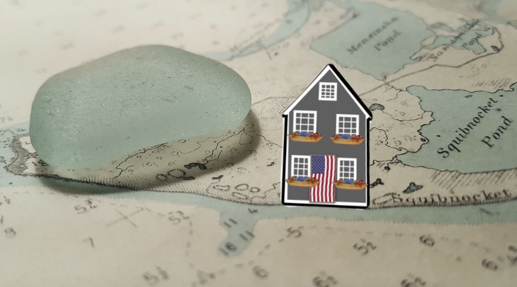 Cape Cod cottage sea glass nautical map architectural drawing illustration